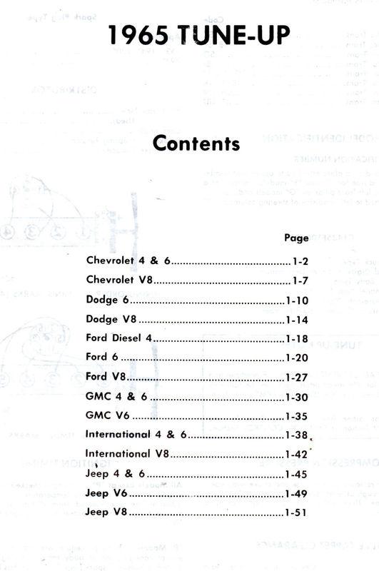 1965 chevrolet dodge ford gmc international jeep truck engine tuneup charts 65bk