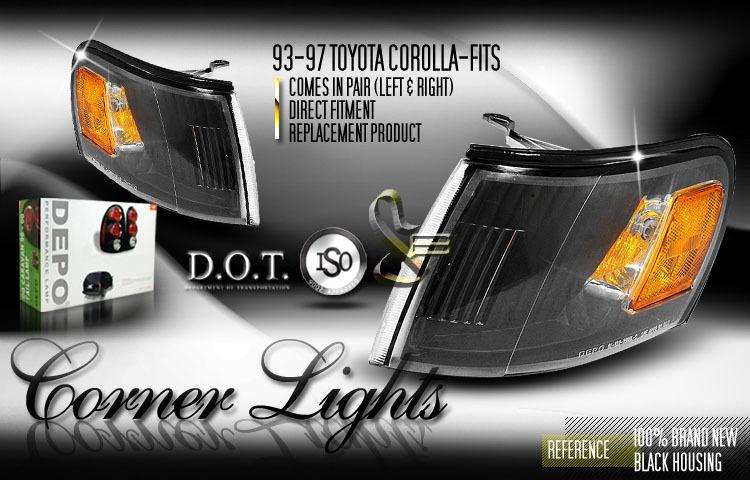 Depo pair euro style black corner bumper turn signal lights 93-97 toyota corolla