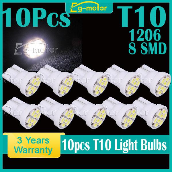 10pcs white t10 w5w 194 168 8 led 1206 smd light bulb wedge side dashboard lamp