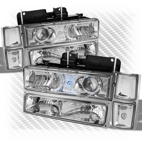 94-98 c10 full size tahoe suburban chrome projector headlights + corner + bumper