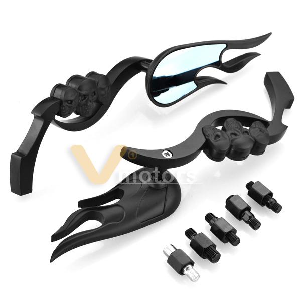 2x black aluminum skull 8mm 10mm side mirror for yamaha cruiser bike xv 125 250