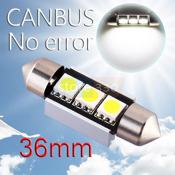 36mm 3 smd pure white dome festoon canbus obc no error car led light bulb