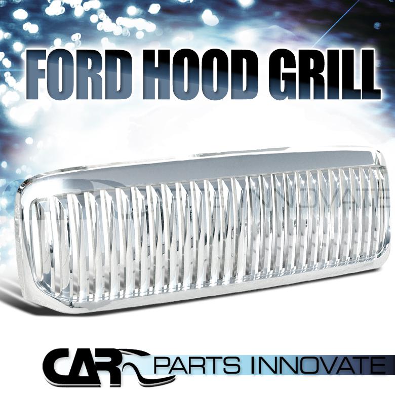 99-04 f250 f350 super duty 00-04 excursion 1pc vertical chrome hood grille