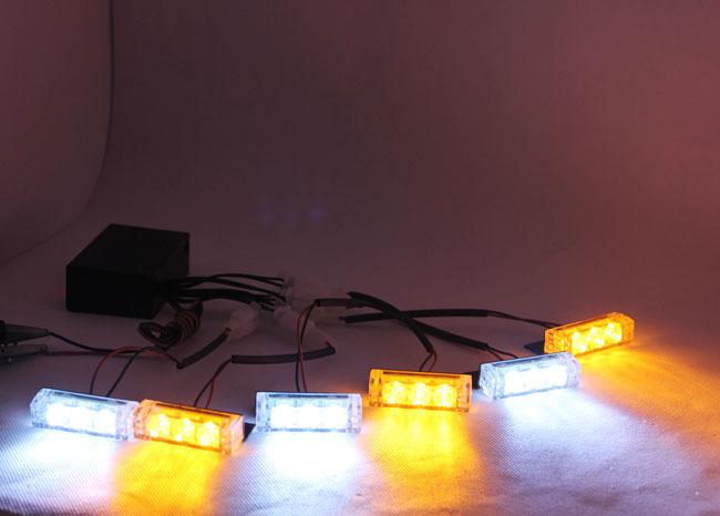 6 x 3 led amber/white auto car strobe flash light grill warning lights 