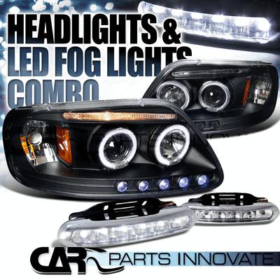 97-03 f-150 97-02 expedition black halo projector headlights+6-led fog lamps