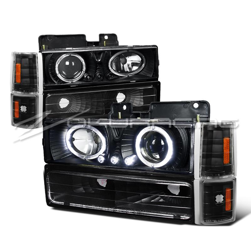 Black 1994-1998 gmc c10 truck led projector headlights+corner+bumper