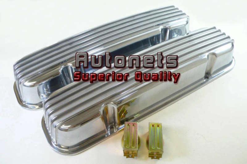 Pontiac polished aluminum v8 326 350 428 455 valve covers finned no hole