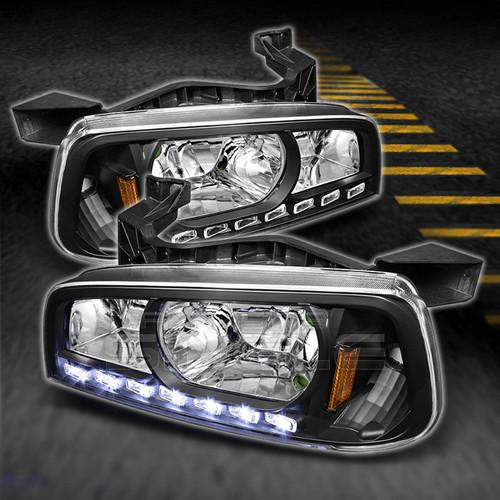 05-10 dodge charger 2in1 jdm black crystal headlights w/corner+daytime drl led