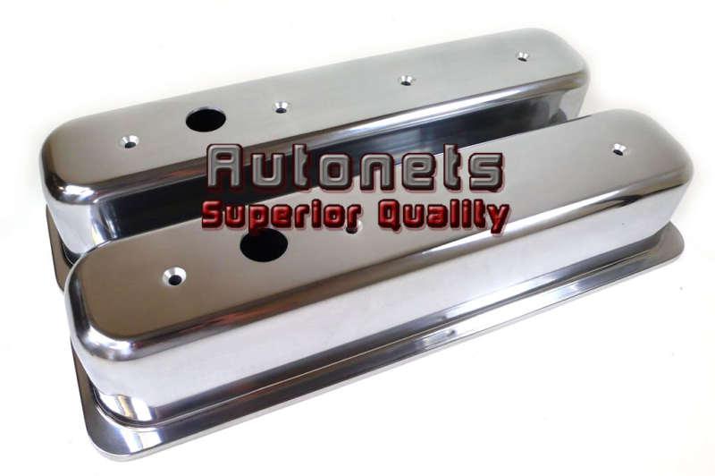 Sbc 305,350 center bolt polished aluminum valve cover smooth plain short 5.0 5.7