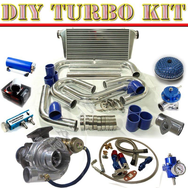 Diy t3/t4 turbo v-band+31" intercooler+2.5" u-pipe piping kit+bov type-s c/blue