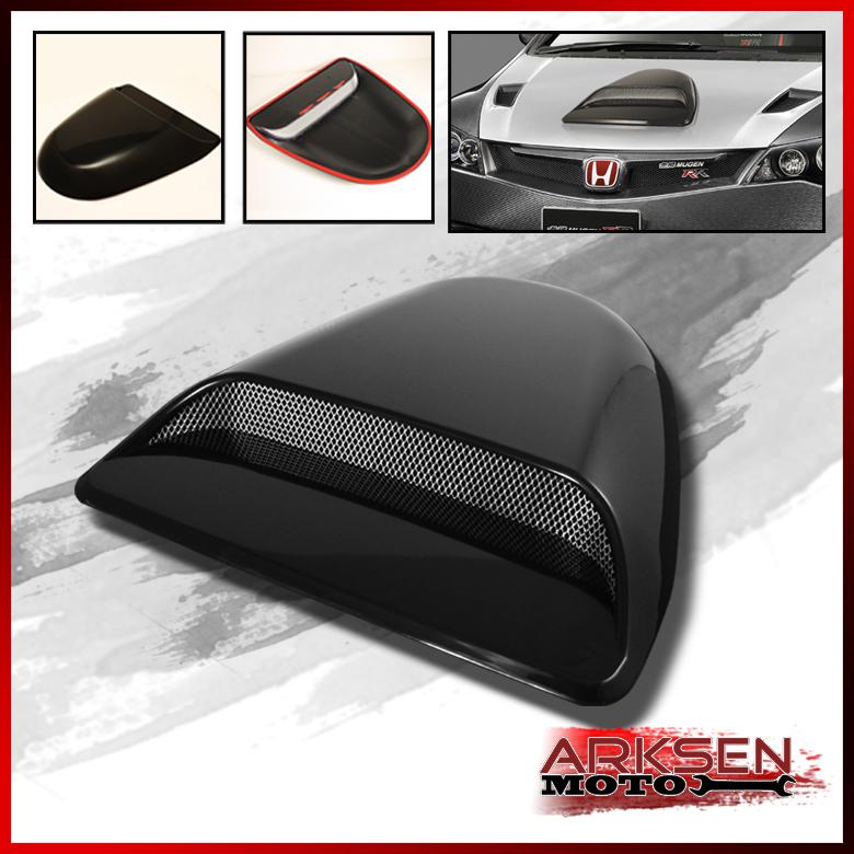 Turbo racing evolution style jdm black front hood scoop+mesh & 3m tape kit set