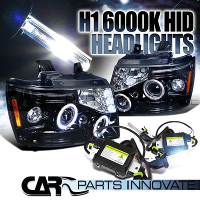 Glossy black 07-12 avalanche tahoe smoke led projector headlights+h1 6000k hid