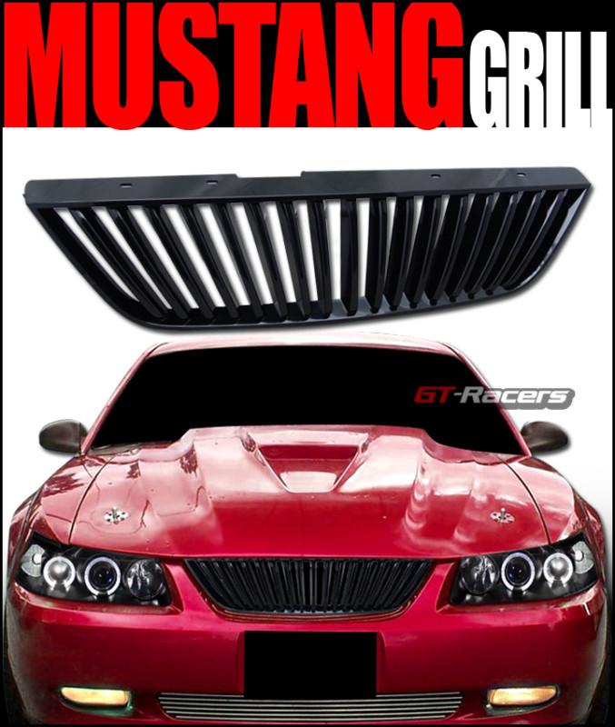 Black vertical front hood bumper grill grille abs 1999-2004 ford mustang v6 v8