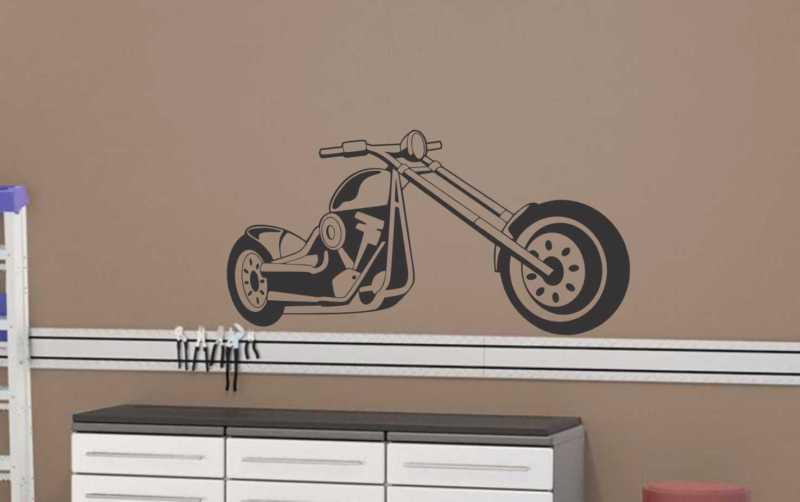 Chopper motorcycle vinyl wall decal - large mural garage room