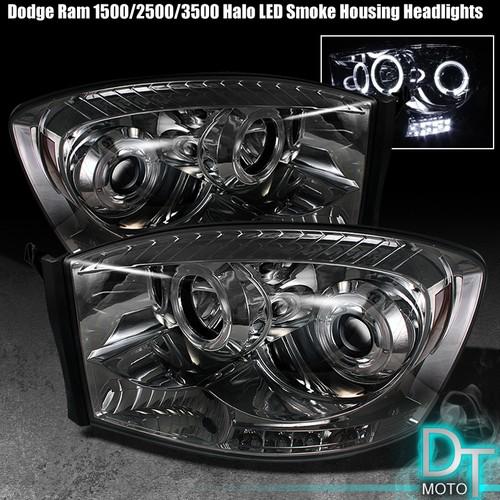 Smoked 06-08 dodge ram dual halo projector led headlights lights lamp left+right