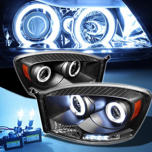 8000k slim xenon hid+black 06-08 dodge ram dual ccfl halo projector headlights