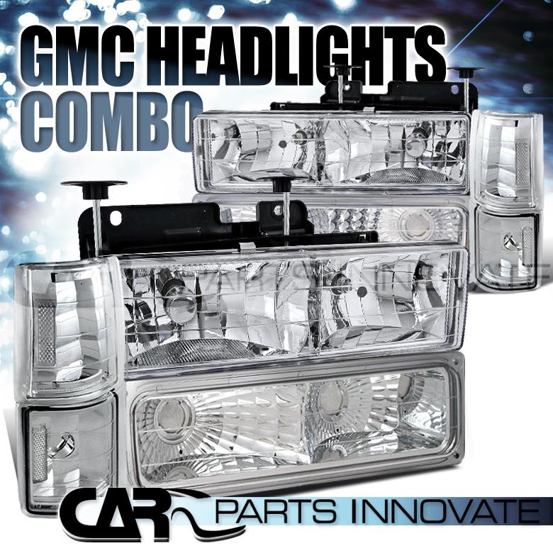 94-98 c10 c/k suburban sierra yukon headlights+bumper corner lamp chrome