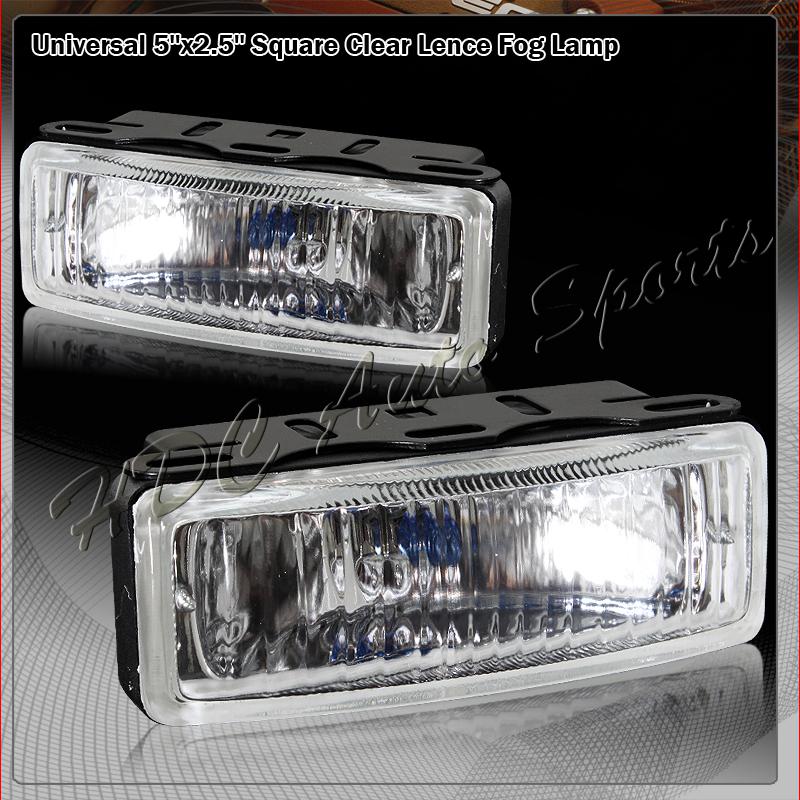 5" x 1.75" rectangle euro chrome / clear glass lens fog light lamps+switch+relay