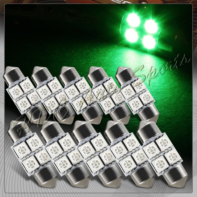 10x 31mm 4 smd green led festoon dome map glove box trunk replacement light bulb