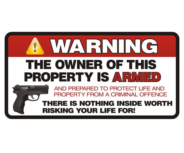 Owner is armed warning decal 5"x2.5" 2nd amendment gun rights vinyl sticker u5ab