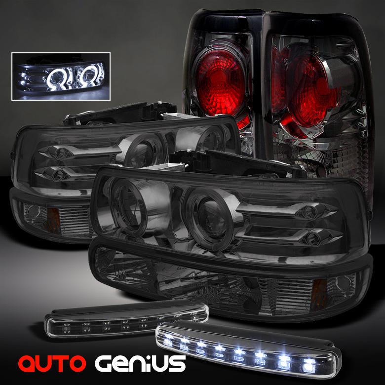 99-02 silverado smoke projector headlights set + altezza tail lights + drl led