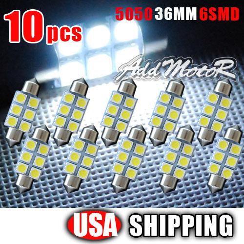 10 x white 36mm 5050 6smd festoon dome map interior led light bulbs de3423 6418