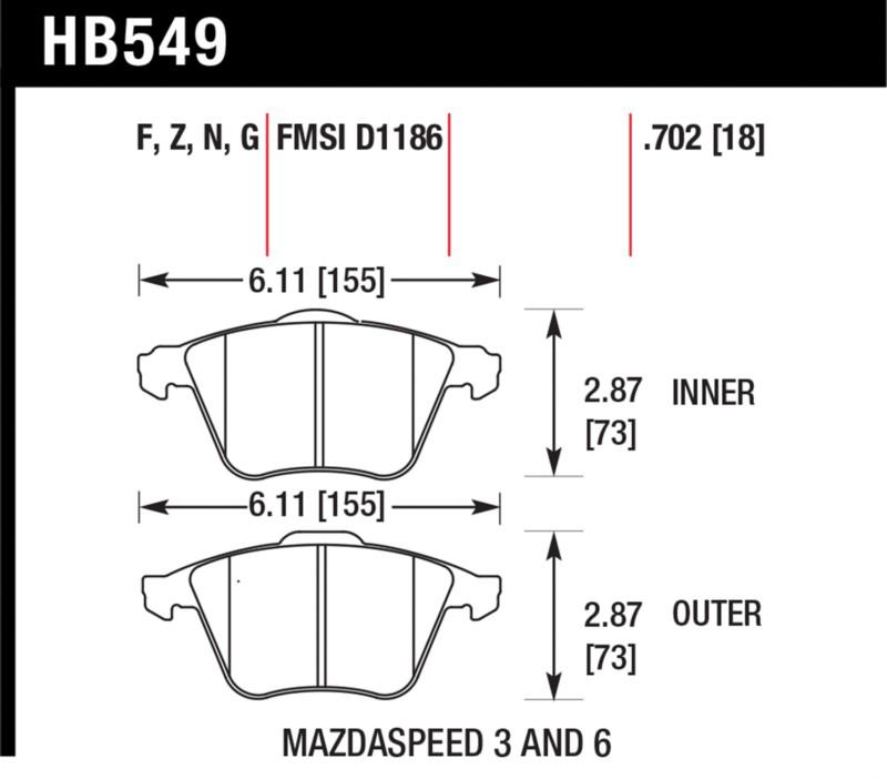 Hawk performance hb549z.702 disc brake pad 05-12 3 6 v50