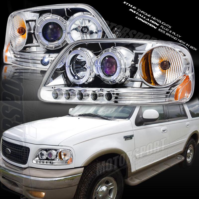 97-03 ford f150 pickup 97-02 expedition 1pc ccfl led projector headlights chrome