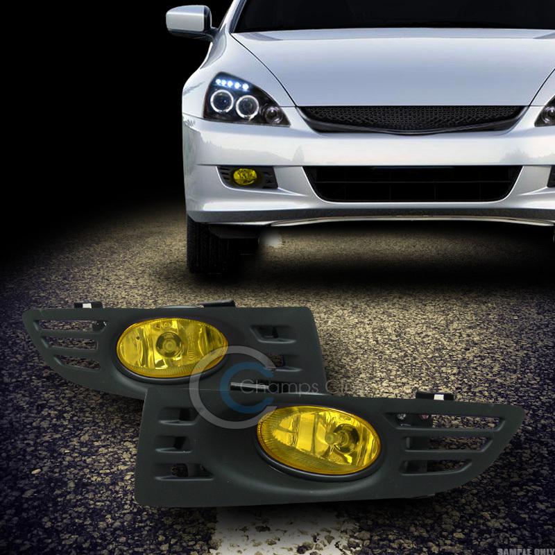 Jdm yellow clear front bumper fog lights lamps+switch 03-05 honda accord 2d/2dr