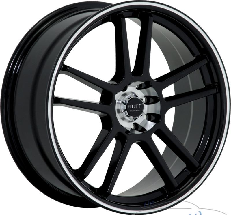 1 - 15x7 ruff r354 5x100 5x114.3 5x4.5 +40mm gloss black machined rim wheel 15"