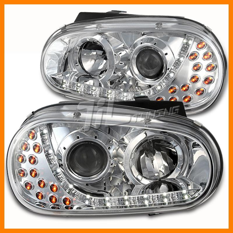 99-05 volkswagen golf mk4 chrome r8 style led projector headlights left+right