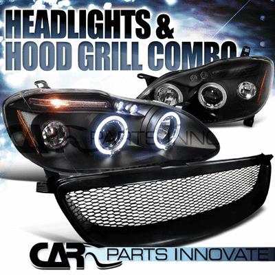 2003-2008 toyota corolla black halo led projector headlights+mesh hood grill