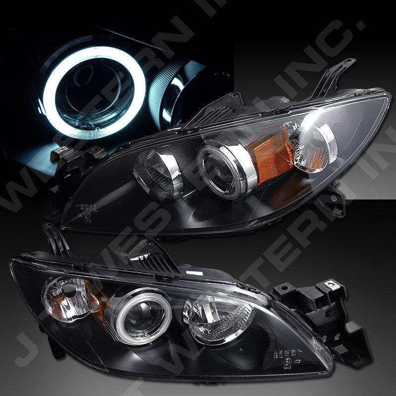 04-08 mazda-3 sedan ccfl angel eye halo projector headlights black halogen type 