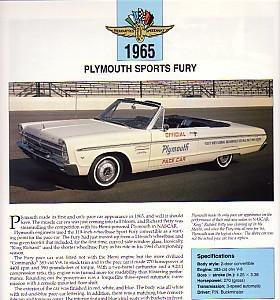 1965 plymouth sport fury convertible indy pace car article ! - must see !!