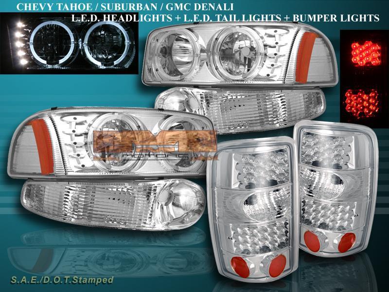 00-06 gmc denali xl halo headlights led+bumper chrome+tail lights chrome yukon