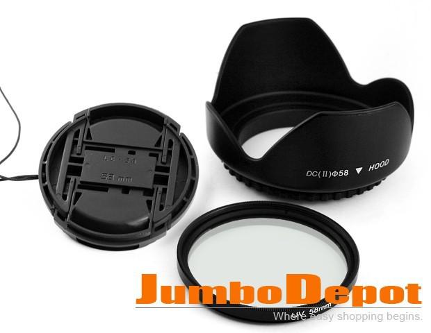 Brand new 58mm uv lens hood filter cap black for canon eos 60d 500d 