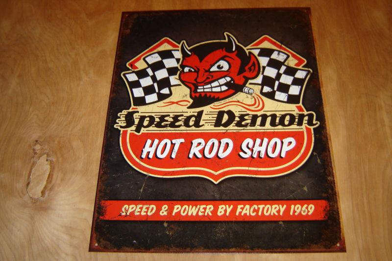 Speed demon devil hot rod shop rat bike muscle car racing parts garage sign gas