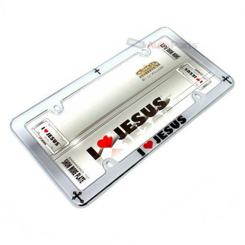 I love jesus cross christian chrome license plate tag frame for auto-car-truck