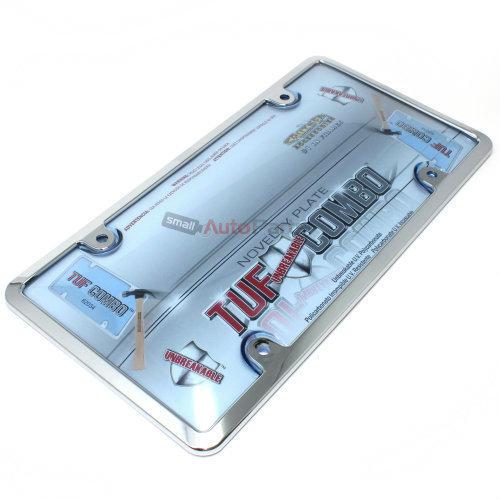 Chrome plastic license plate tag frame + blue tinted shield cover for car-truck