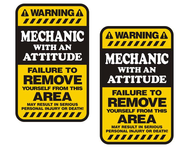 Mechanic warning yellow decal set 3"x1.8" tools auto motorcycle sticker zu1