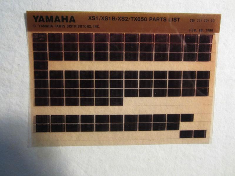 1970-1973 yamaha motorcycle xs1 xs1b xs2 tx650 microfiche parts catalog xs tx 1 