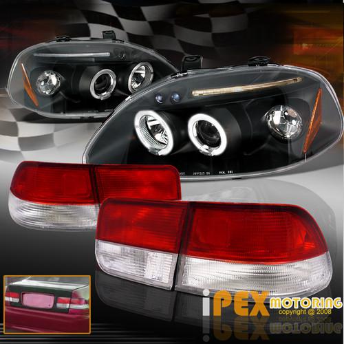 1999-2000 honda civic 2dr jdm tail lights + halo led projector black headlights