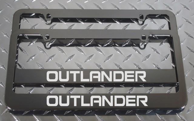 2 brand new mitsubishi " outlander " gunmetal license plate frame + screw caps