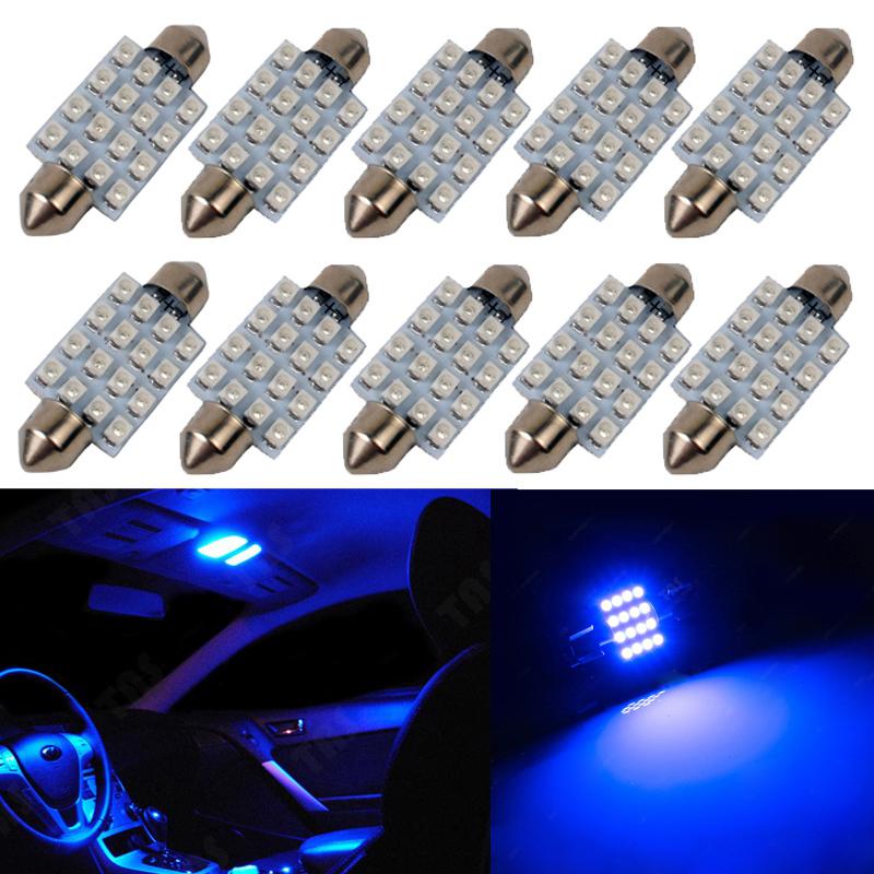 10pcs blue 41mm 1.72" 16smd car led festoon dome map interior light bulb 211 578