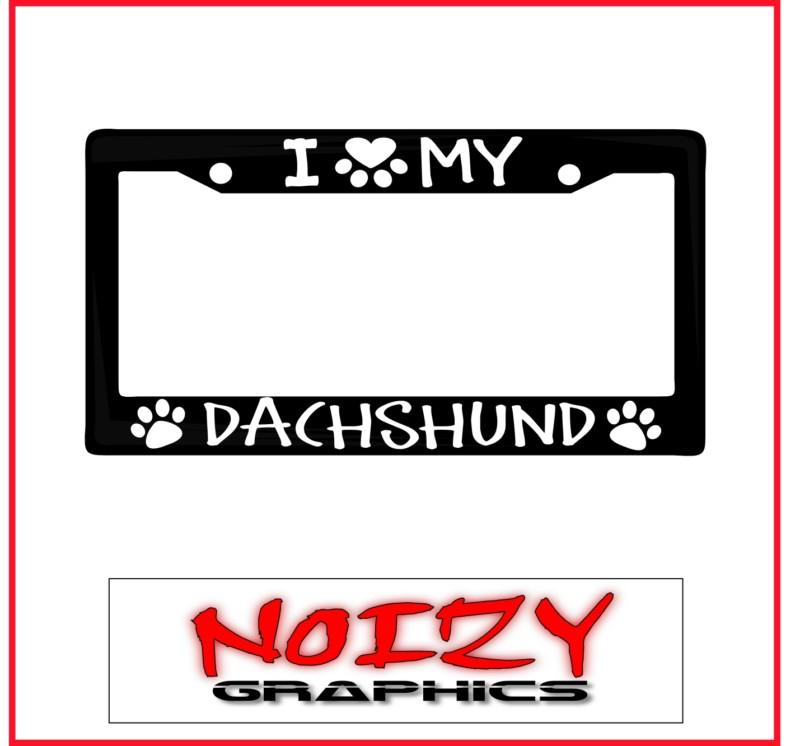 Cute family dog license plate car sticker decal frame i love paw my dachshund