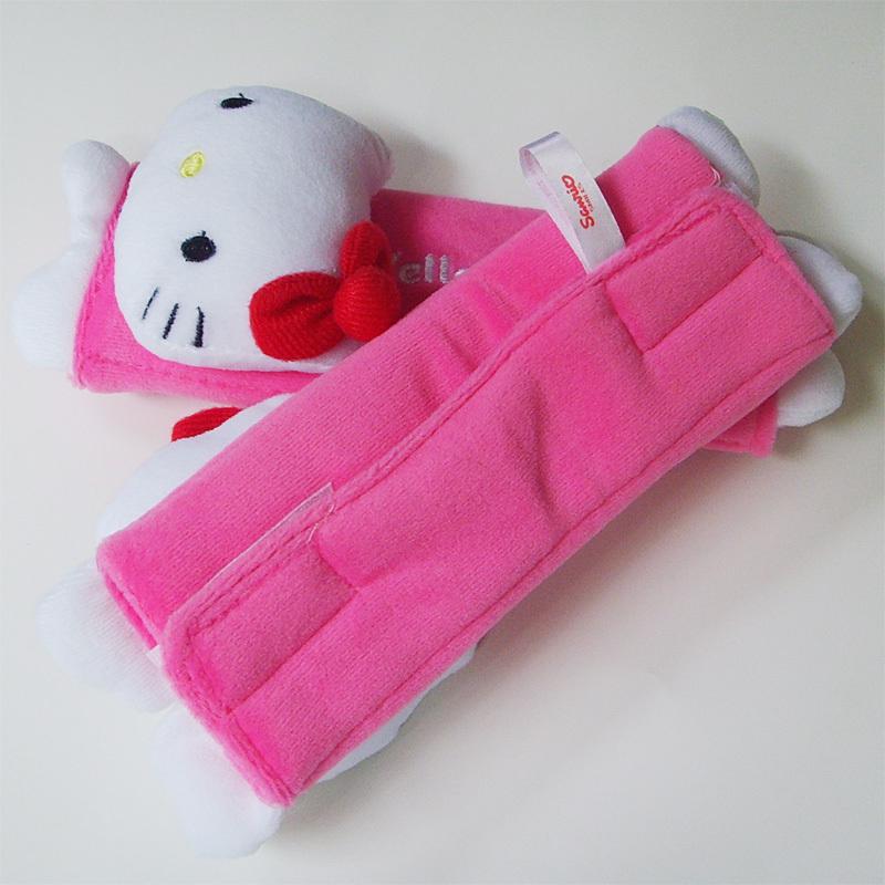 Multiple use kitty cartoon pink color car use seat belt cover decoration set 