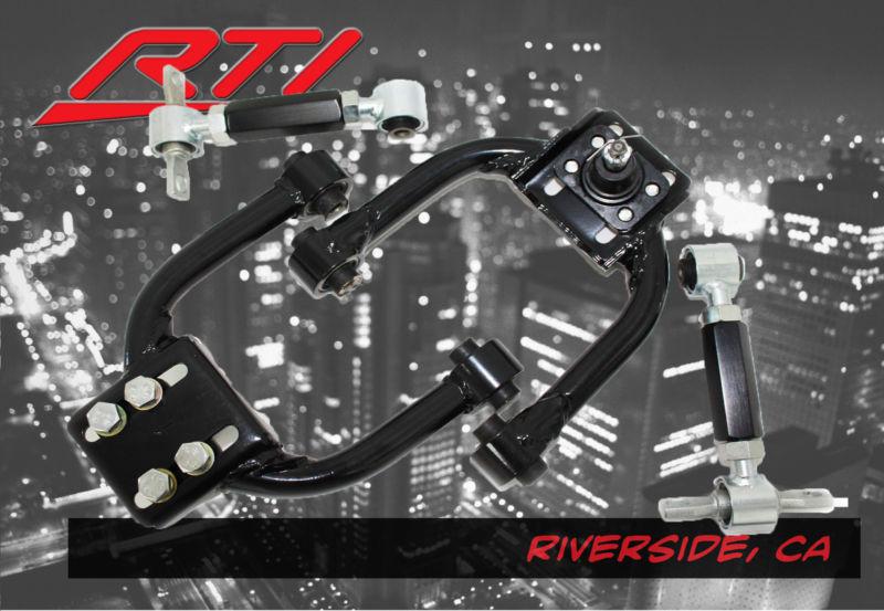 96-00 civic front upper tubular arms w/camber + rear camber bar kit black ek em