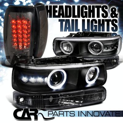 99-02 silverado fleetside black projector headlight+bumper+smoke led tail lights