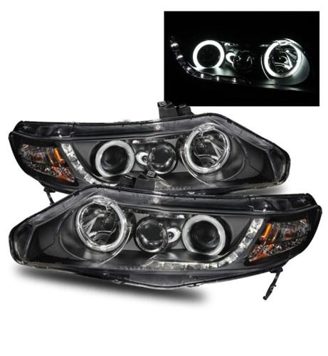 06-11 honda civic 4dr sedan drl led strip ccfl halo black projector headlights