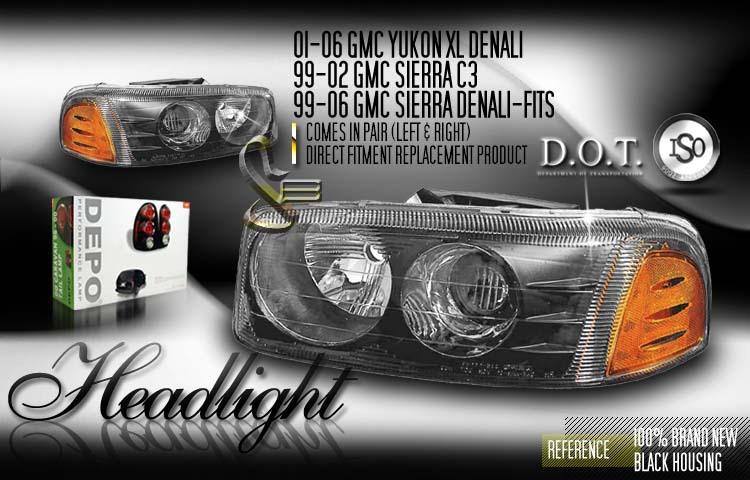 Depo pair euro style black headlights head lamps gmc yukon xl sierra denali c3